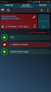 Cuando un método está en funcionamiento, se muestra el tiempo en el recuadro rojo.